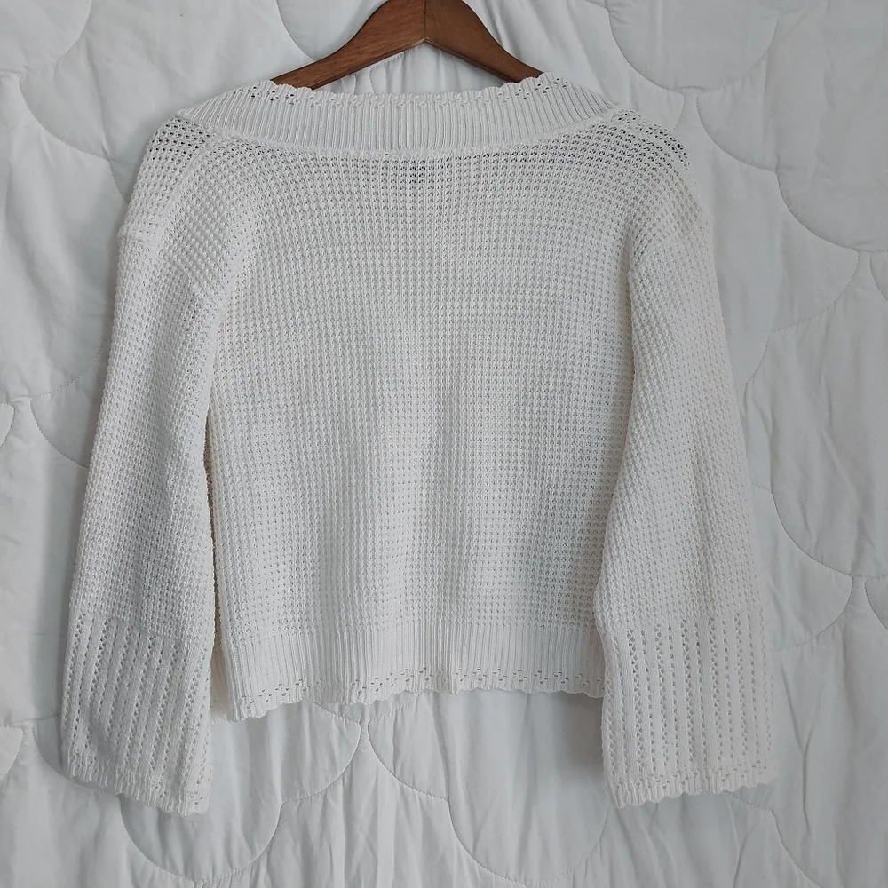 Vintage Notations Womens Size 3X Crochet Knit White Crop Open Cottage Cardigan - Picture 11 of 11